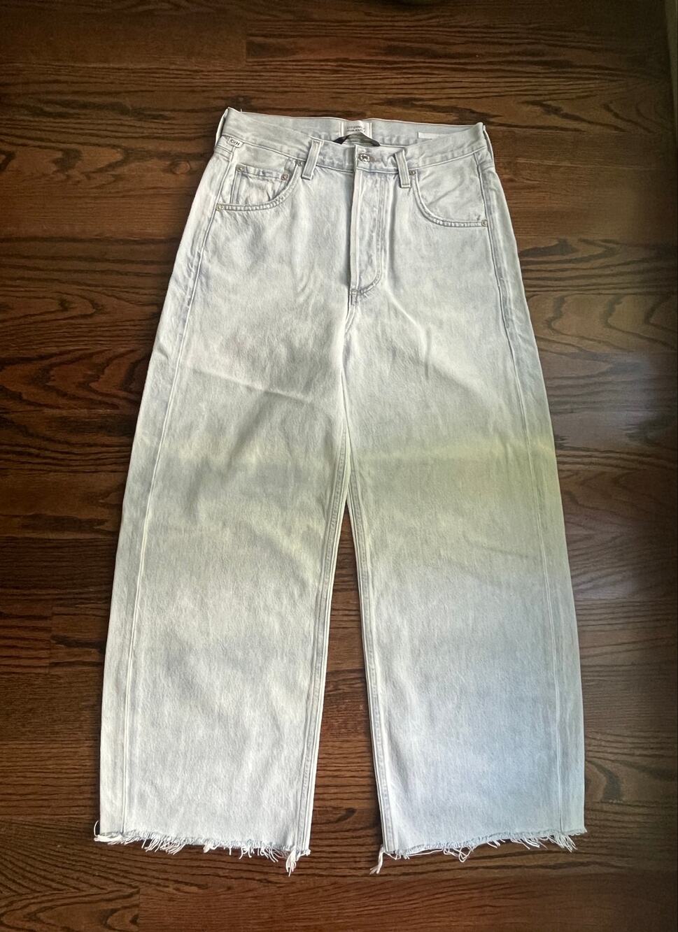 Citizens of Humanity Ayla Barrel Jeans 24 Light Wash Raw Hem High Rise Ayla